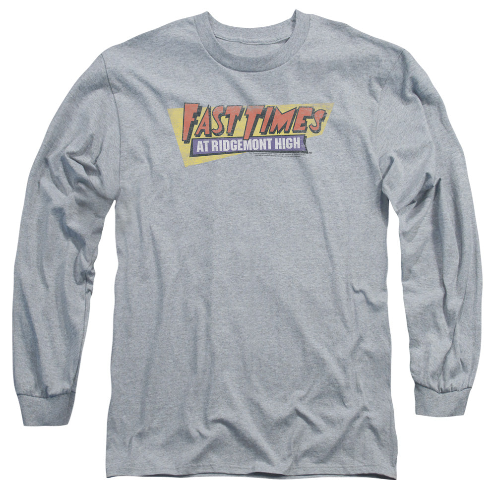 AN OFFCIALLY LICENSED FAST TIMES RIDGEMONT HIGH DISTRESSED LOGO MEN'S LONG SLEEVE T-SHIRT ATHLETIC HEATHER