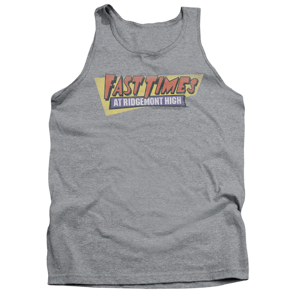 AN OFFCIALLY LICENSED FAST TIMES RIDGEMONT HIGH DISTRESSED LOGO ADULT UNISEX TANK TOP ATHLETIC HEATHER