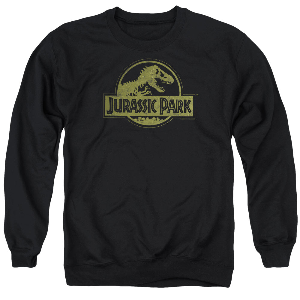 AN OFFCIALLY LICENSED JURASSIC PARK DISTRESSED LOGO ADULT UNISEX CREWNECK SWEATSHIRT BLACK