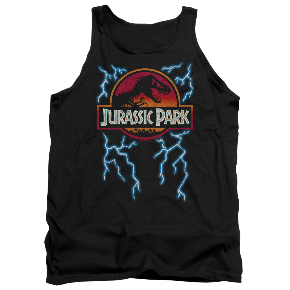 AN OFFCIALLY LICENSED JURASSIC PARK LIGHTNING LOGO ADULT UNISEX TANK TOP BLACK
