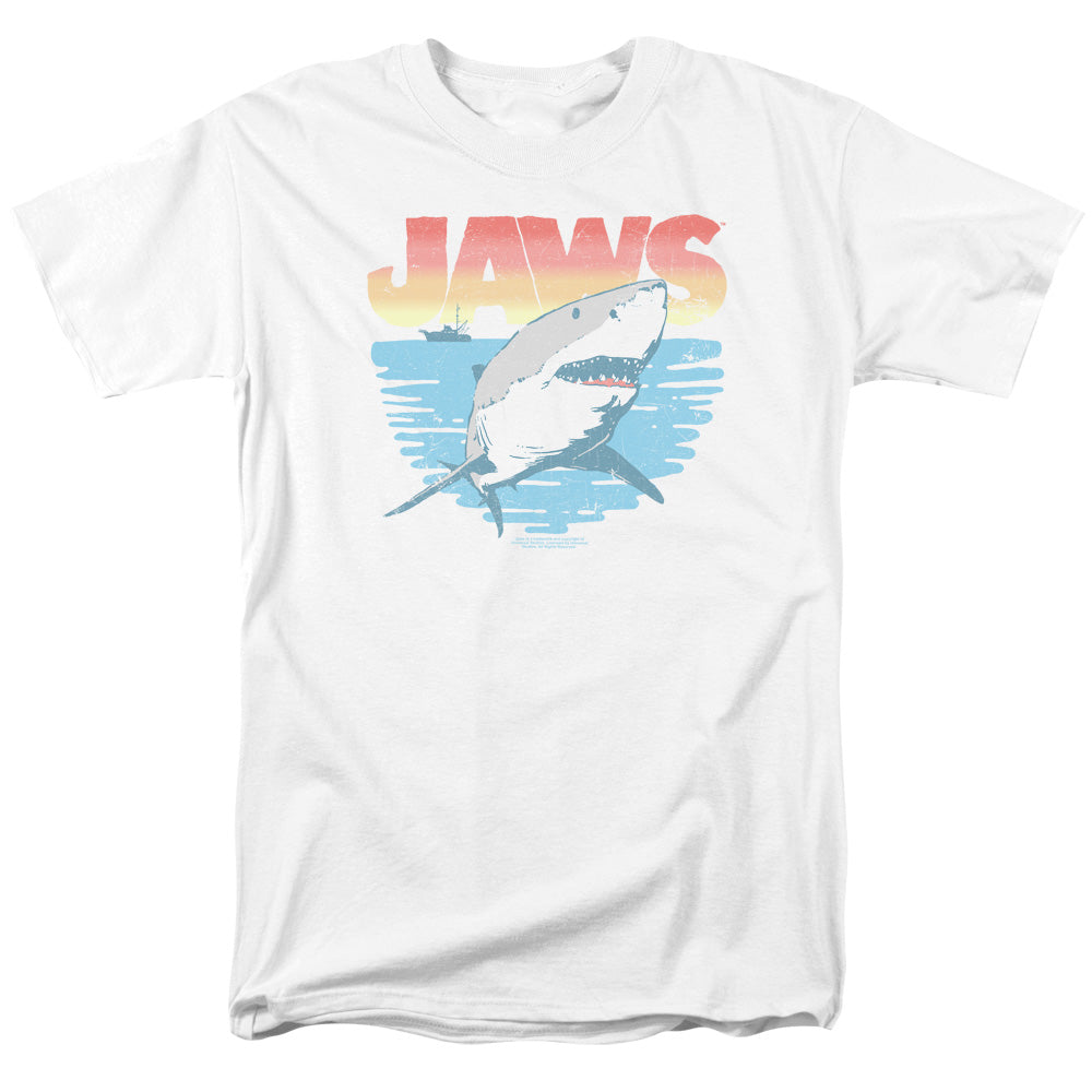 AN OFFCIALLY LICENSED JAWS COOL WAVES MEN'S REGULAR FIT T-SHIRT WHITE