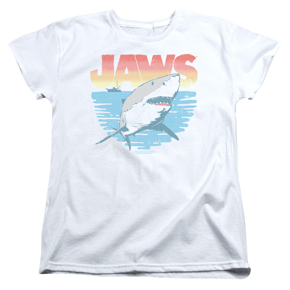 AN OFFCIALLY LICENSED JAWS COOL WAVES WOMEN'S REGULAR FIT T-SHIRT WHITE