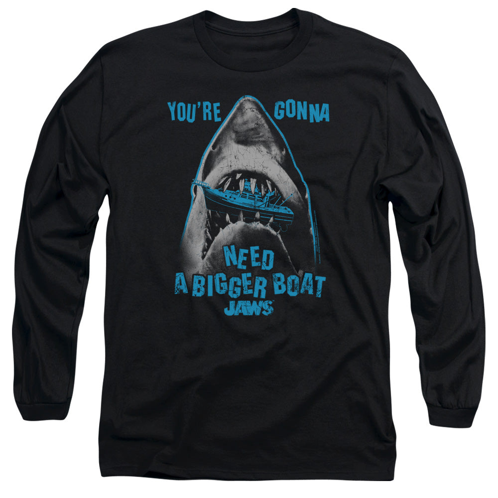 AN OFFCIALLY LICENSED JAWS BOAT IN MOUTH MEN'S LONG SLEEVE T-SHIRT BLACK