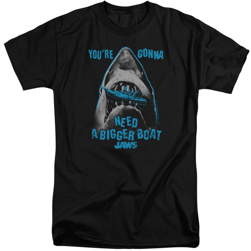 AN OFFCIALLY LICENSED JAWS BOAT IN MOUTH MEN'S TALL FIT T-SHIRT BLACK