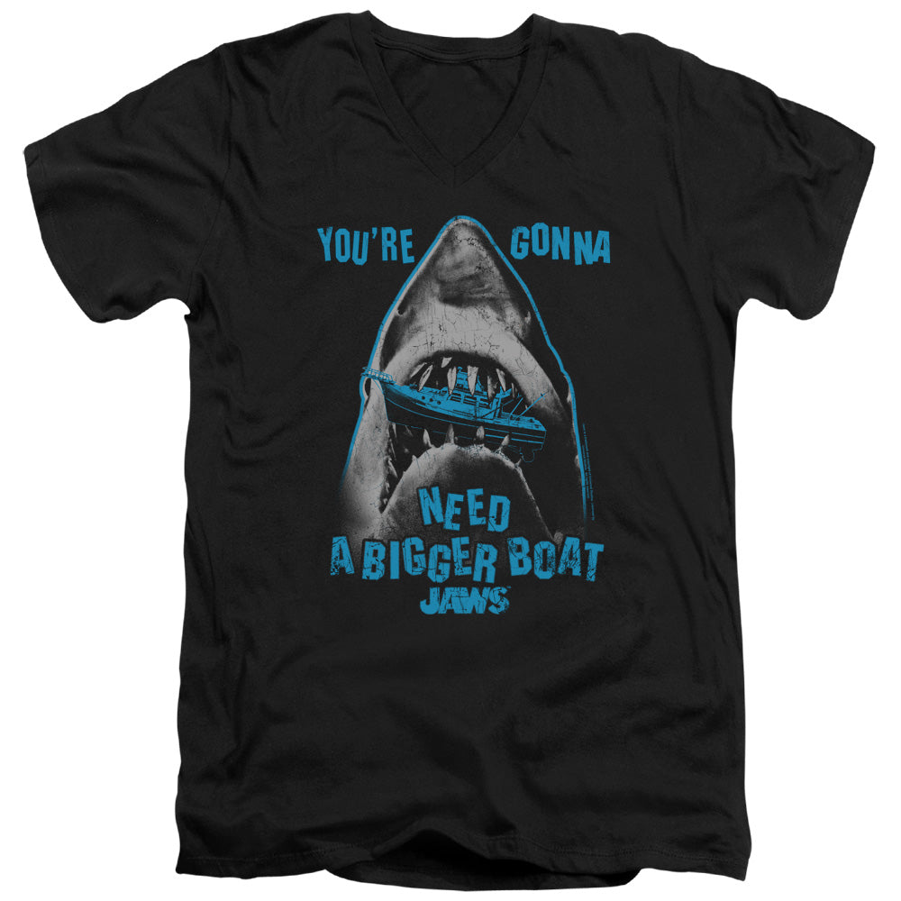 AN OFFCIALLY LICENSED JAWS BOAT IN MOUTH MEN'S V-NECK T-SHIRT BLACK