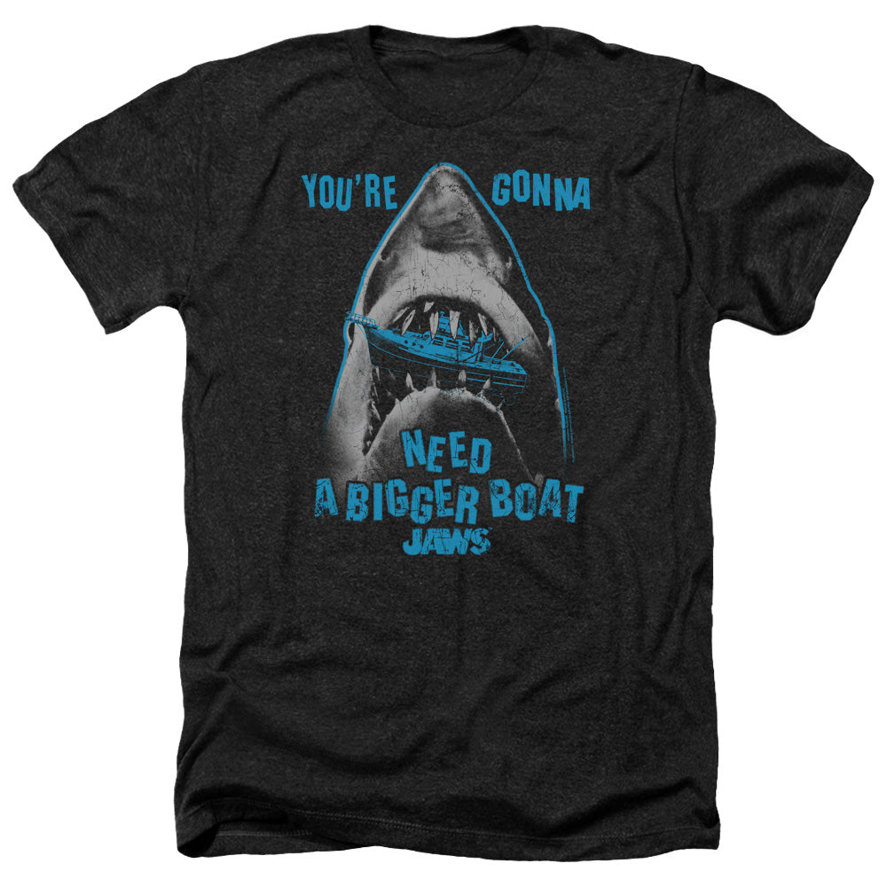 AN OFFCIALLY LICENSED JAWS BOAT IN MOUTH MEN'S HEATHER T-SHIRT CHARCOAL