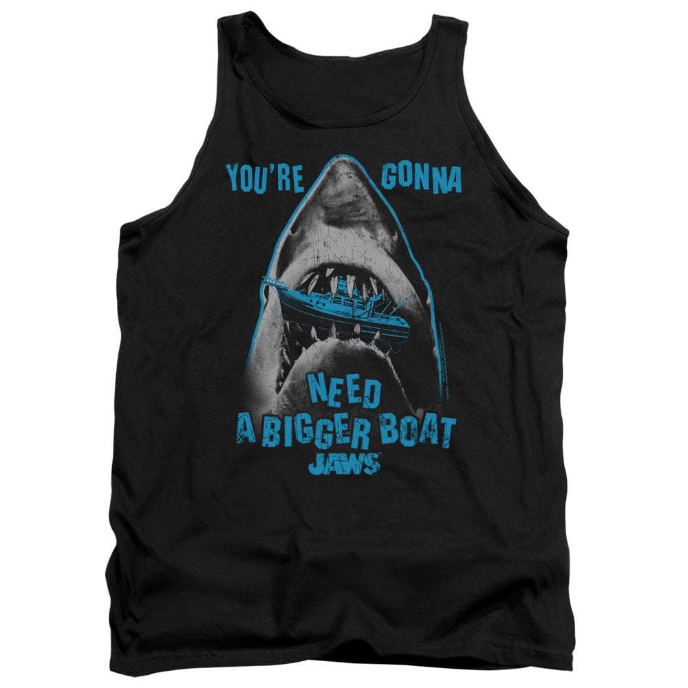 AN OFFCIALLY LICENSED JAWS BOAT IN MOUTH ADULT UNISEX TANK TOP BLACK