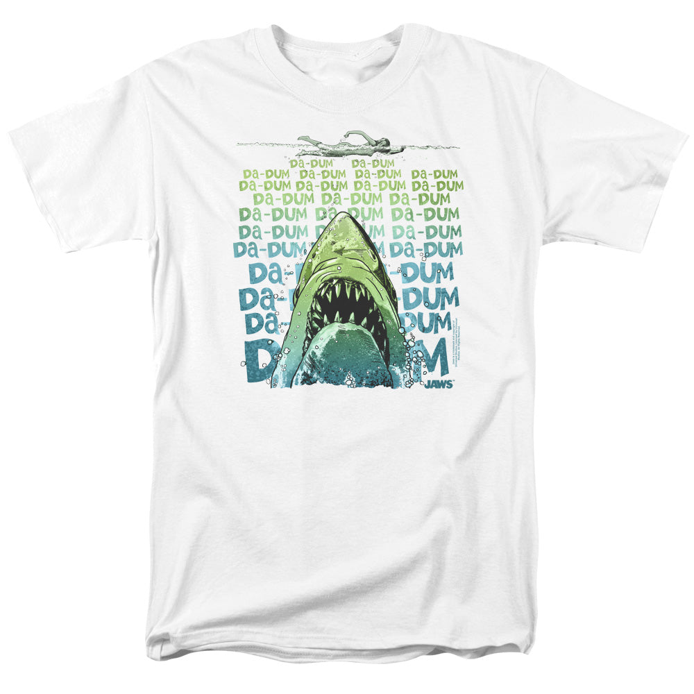 AN OFFCIALLY LICENSED JAWS DA DUM MEN'S REGULAR FIT T-SHIRT WHITE