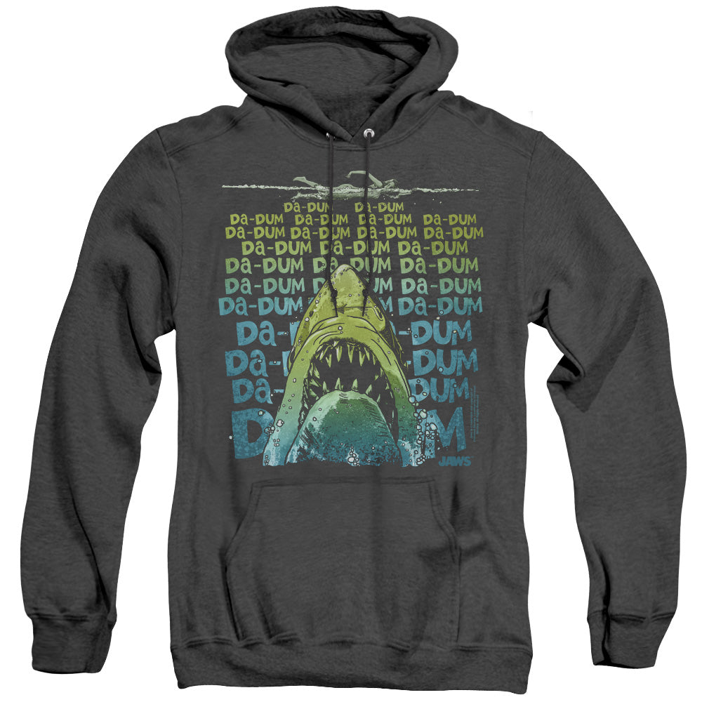 AN OFFCIALLY LICENSED JAWS DA DUM ADULT UNISEX HEATHER PULLOVER HOODIE BLACK