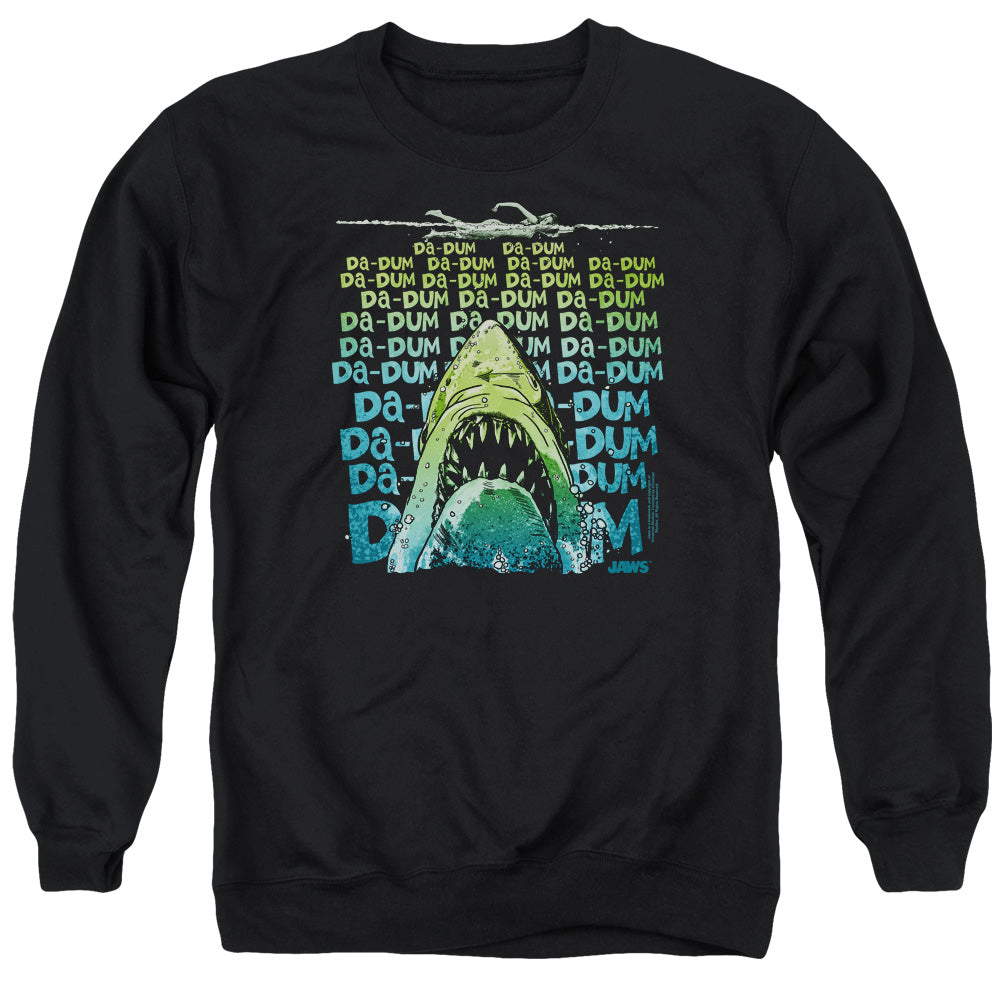 AN OFFCIALLY LICENSED JAWS DA DUM ADULT UNISEX CREWNECK SWEATSHIRT BLACK