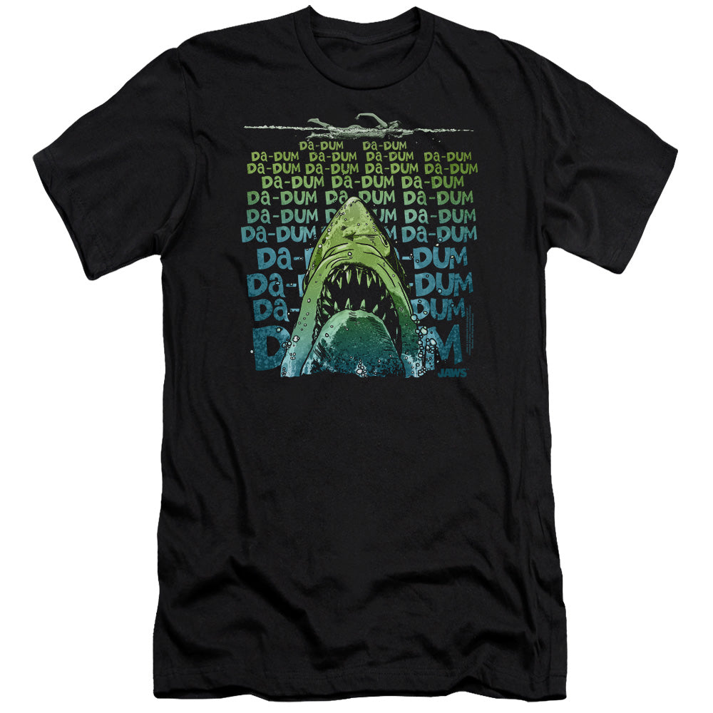 AN OFFCIALLY LICENSED JAWS DA DUM MEN'S PREMIUM SLIM FIT T-SHIRT BLACK