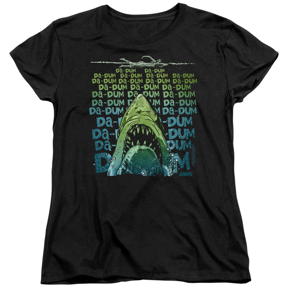 AN OFFCIALLY LICENSED JAWS DA DUM WOMEN'S REGULAR FIT T-SHIRT BLACK