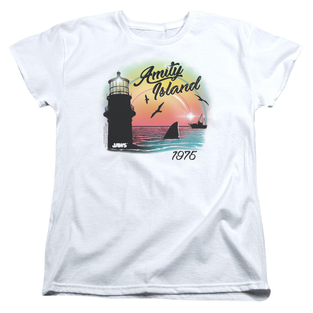 AN OFFCIALLY LICENSED JAWS AMITY ISLAND WOMEN'S REGULAR FIT T-SHIRT WHITE