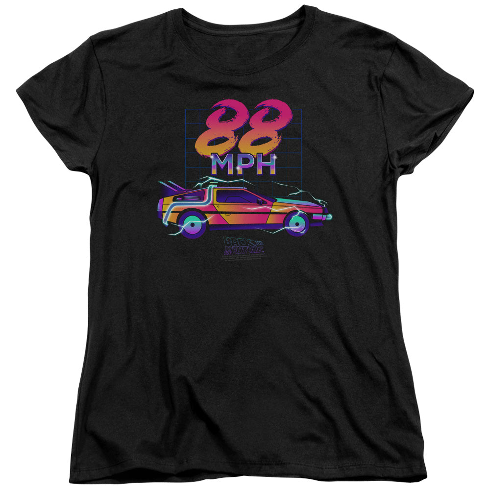 AN OFFCIALLY LICENSED BACK TO THE FUTURE 88 MPH WOMEN'S REGULAR FIT T-SHIRT BLACK
