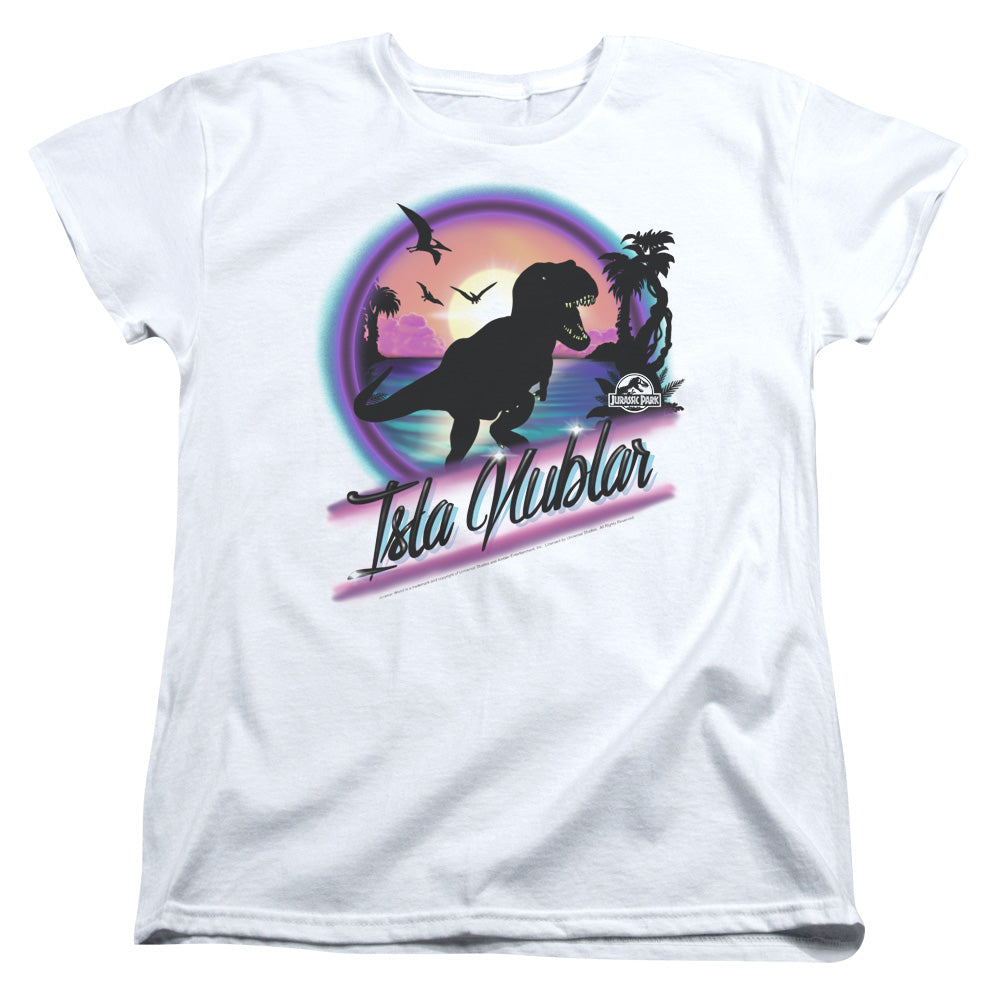 AN OFFCIALLY LICENSED JURASSIC PARK PREHISTORIC WALK WOMEN'S REGULAR FIT T-SHIRT WHITE