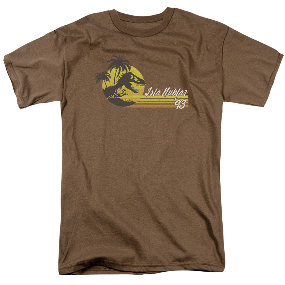 AN OFFCIALLY LICENSED JURASSIC PARK ISLA NUBLAR 93 MEN'S REGULAR FIT T-SHIRT SAFARI GREEN