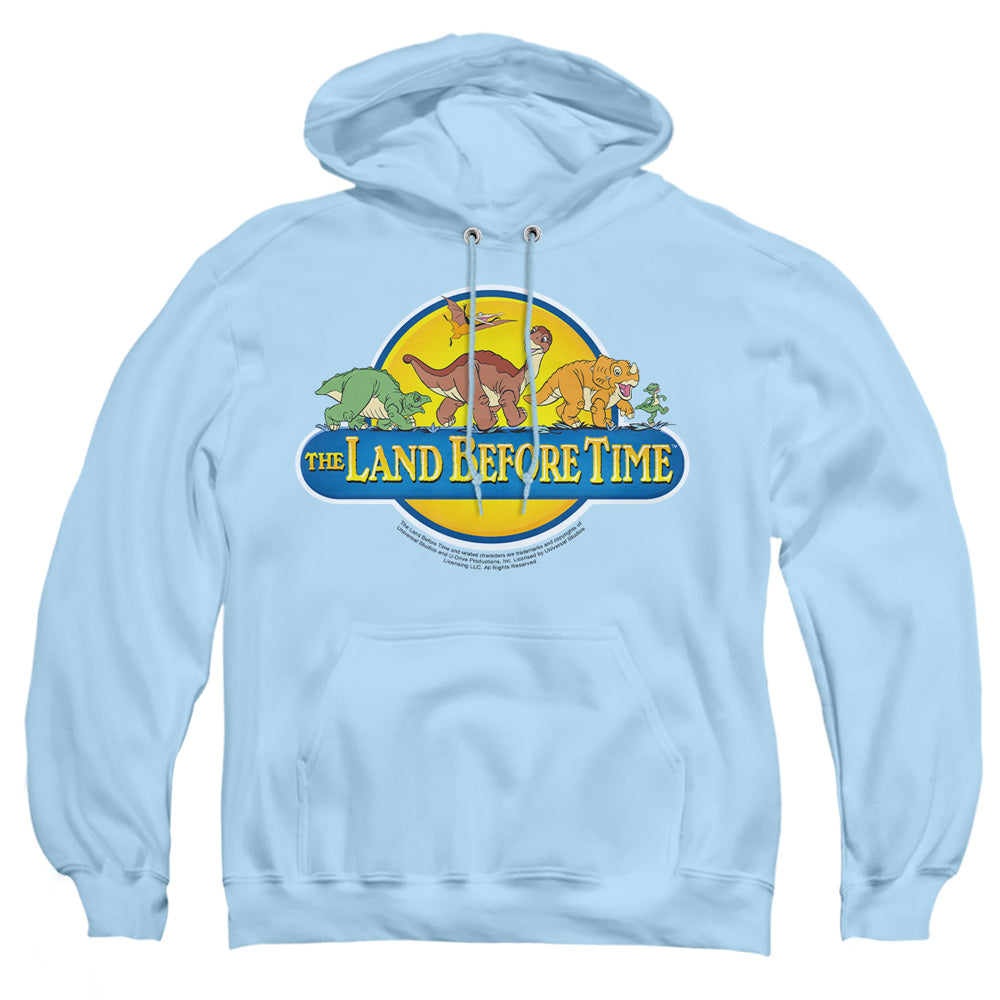 AN OFFCIALLY LICENSED LAND BEFORE TIME DINO BREAKOUT ADULT UNISEX PULLOVER HOODIE LIGHT BLUE