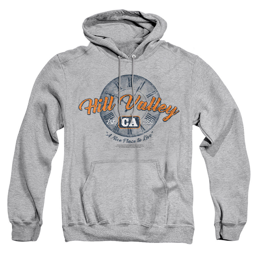 AN OFFCIALLY LICENSED BACK TO THE FUTURE HILL VALLEY ADULT UNISEX PULLOVER HOODIE ATHLETIC HEATHER