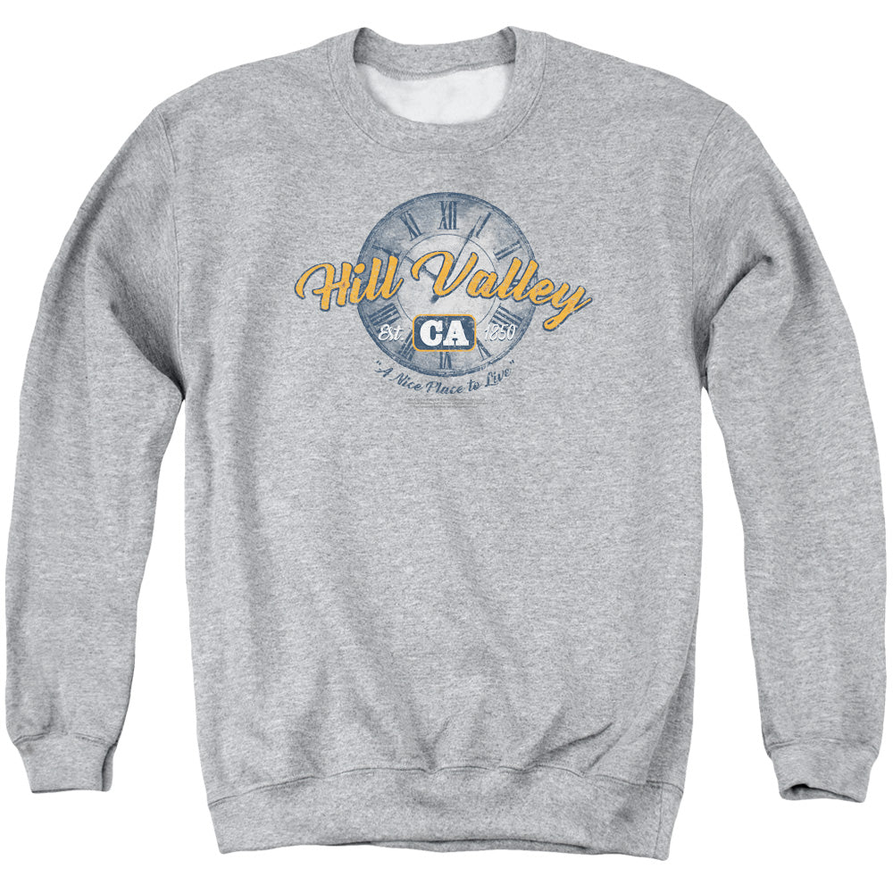 AN OFFCIALLY LICENSED BACK TO THE FUTURE HILL VALLEY ADULT UNISEX CREWNECK SWEATSHIRT ATHLETIC HEATHER