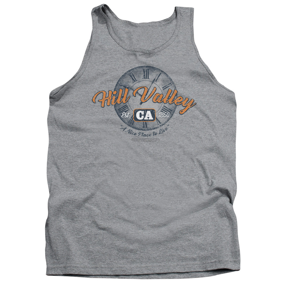 AN OFFCIALLY LICENSED BACK TO THE FUTURE HILL VALLEY ADULT UNISEX TANK TOP ATHLETIC HEATHER