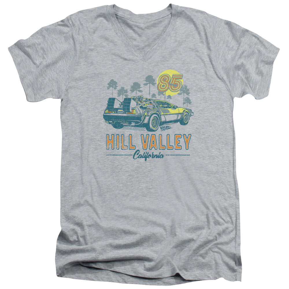 AN OFFCIALLY LICENSED BACK TO THE FUTURE 85 MEN'S V-NECK T-SHIRT ATHLETIC HEATHER