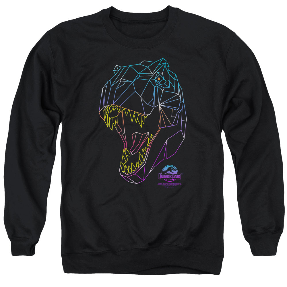 AN OFFCIALLY LICENSED JURASSIC PARK NEON T-REX ADULT UNISEX CREWNECK SWEATSHIRT BLACK