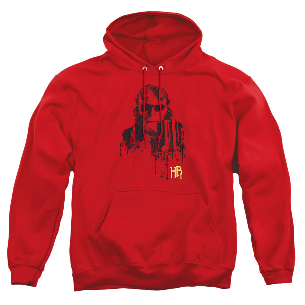 AN OFFCIALLY LICENSED HELLBOY II SPLATTER GUN ADULT UNISEX PULLOVER HOODIE RED