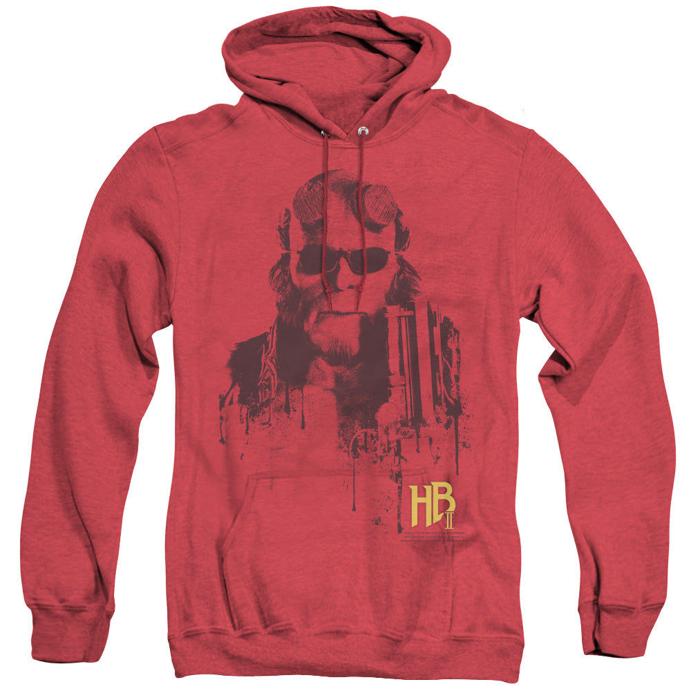 AN OFFCIALLY LICENSED HELLBOY II SPLATTER GUN ADULT UNISEX HEATHER PULLOVER HOODIE RED