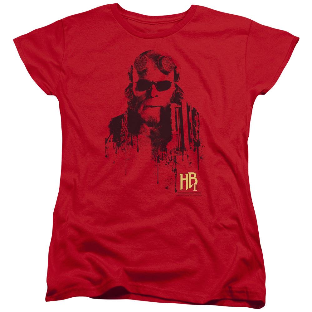 AN OFFCIALLY LICENSED HELLBOY II SPLATTER GUN WOMEN'S REGULAR FIT T-SHIRT RED
