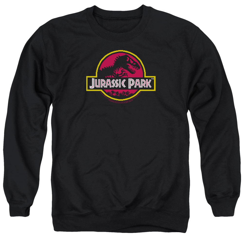 AN OFFCIALLY LICENSED JURASSIC PARK 8-BIT LOGO ADULT UNISEX CREWNECK SWEATSHIRT BLACK