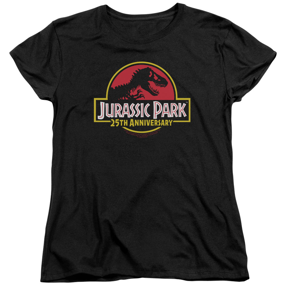 AN OFFCIALLY LICENSED JURASSIC PARK 25TH ANNIVERSARY LOGO WOMEN'S REGULAR FIT T-SHIRT BLACK