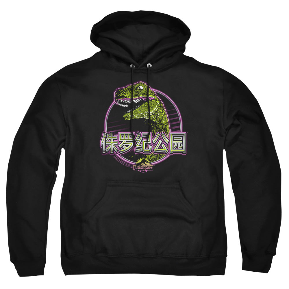 AN OFFCIALLY LICENSED JURASSIC PARK LYING SMILE ADULT UNISEX PULLOVER HOODIE BLACK