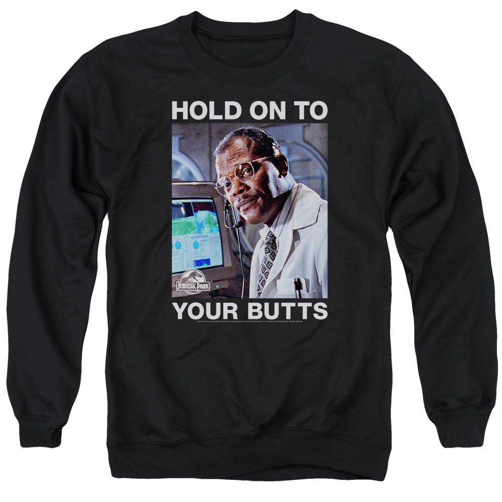 AN OFFCIALLY LICENSED JURASSIC PARK HOLD ONTO ADULT UNISEX CREWNECK SWEATSHIRT BLACK