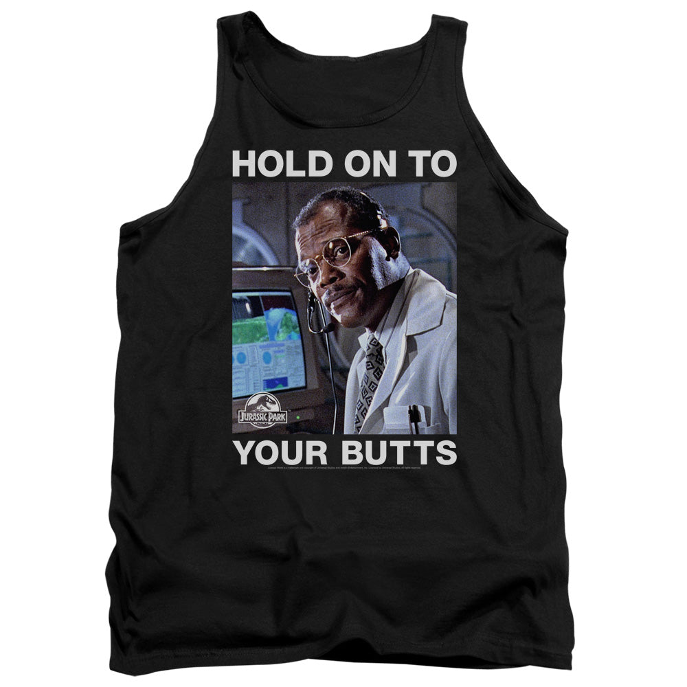 AN OFFCIALLY LICENSED JURASSIC PARK HOLD ONTO ADULT UNISEX TANK TOP BLACK