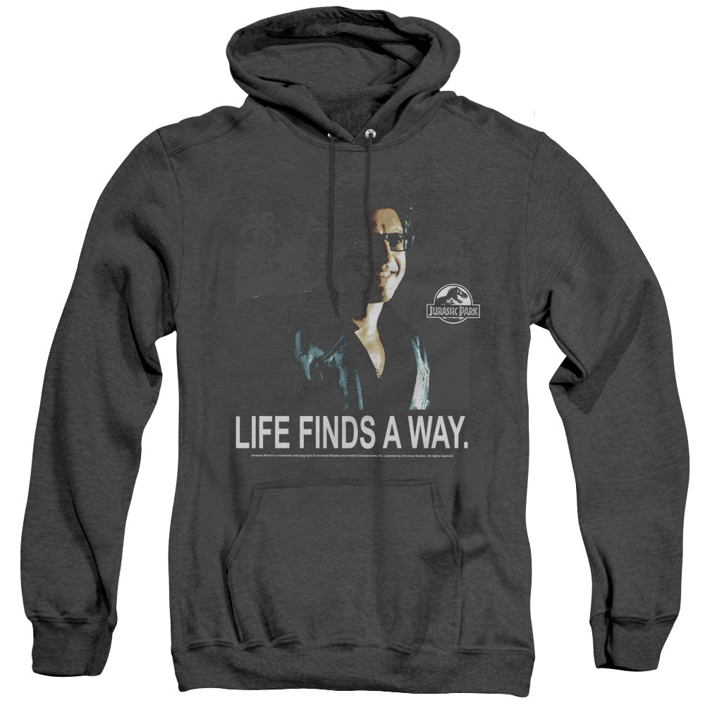 AN OFFCIALLY LICENSED JURASSIC PARK LIFE FINDS A WAY ADULT UNISEX HEATHER PULLOVER HOODIE BLACK