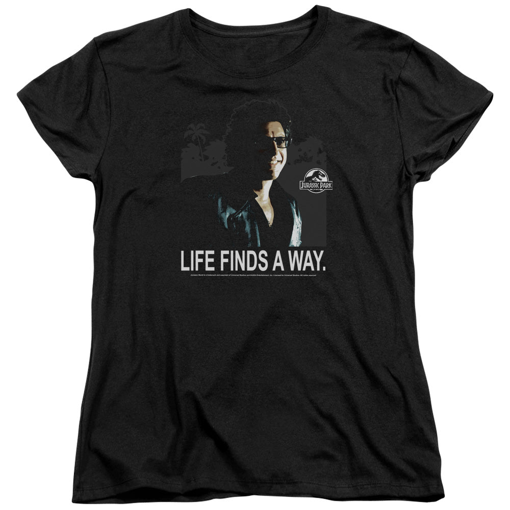 AN OFFCIALLY LICENSED JURASSIC PARK LIFE FINDS A WAY WOMEN'S REGULAR FIT T-SHIRT BLACK