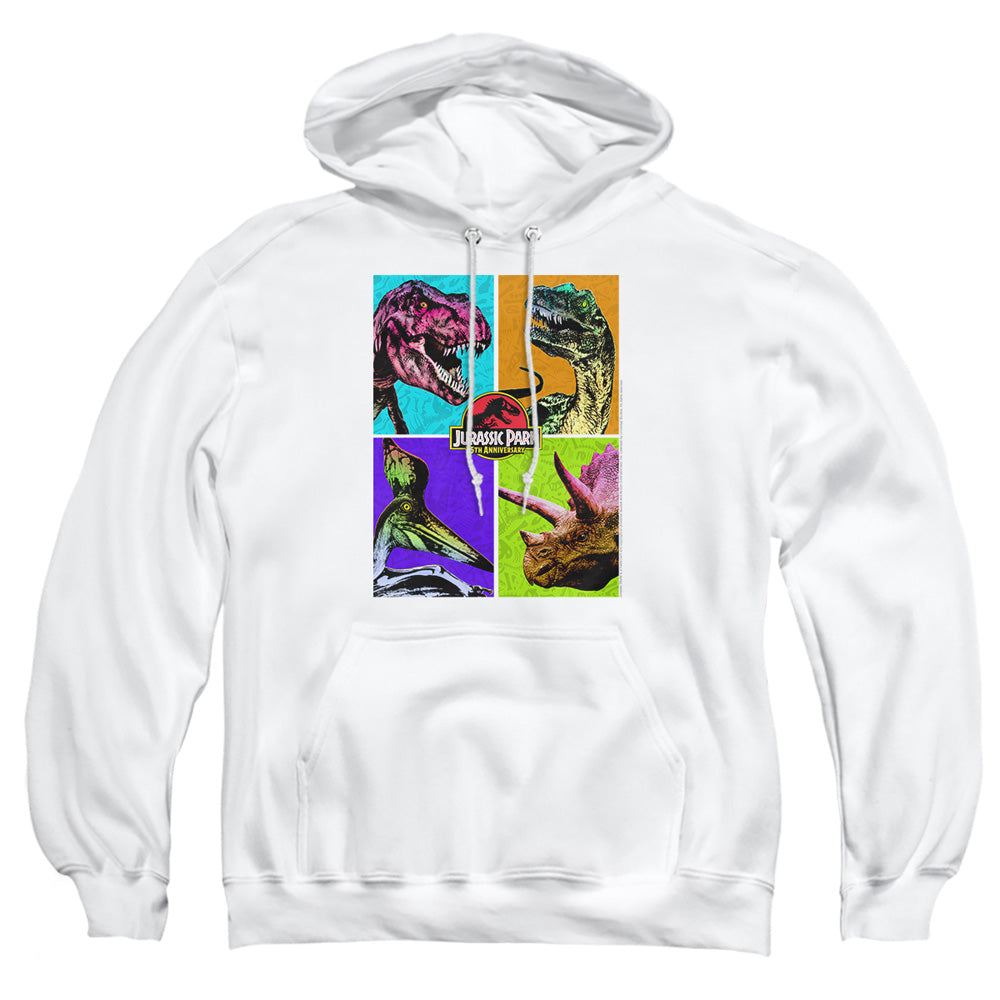 AN OFFCIALLY LICENSED JURASSIC PARK PREHISTORIC BLOCK ADULT UNISEX PULLOVER HOODIE WHITE