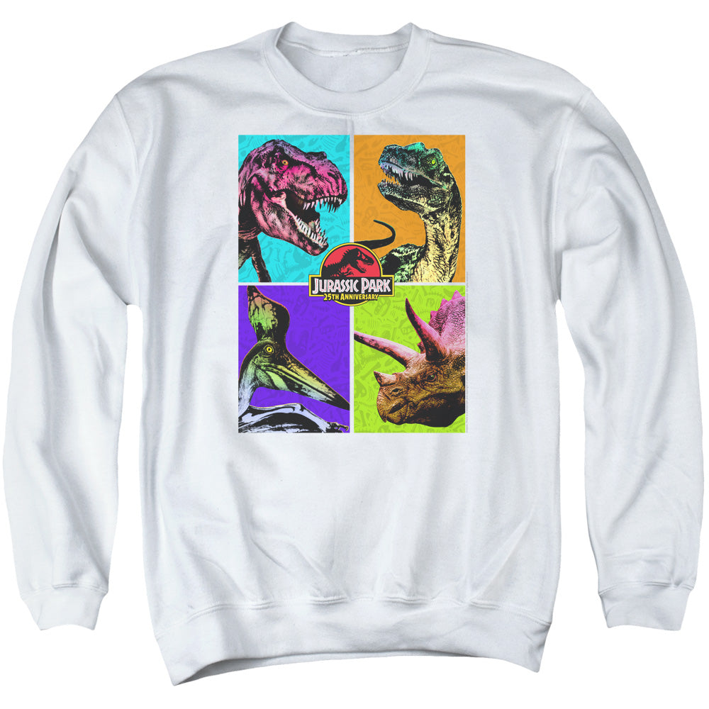 AN OFFCIALLY LICENSED JURASSIC PARK PREHISTORIC BLOCK ADULT UNISEX CREWNECK SWEATSHIRT WHITE