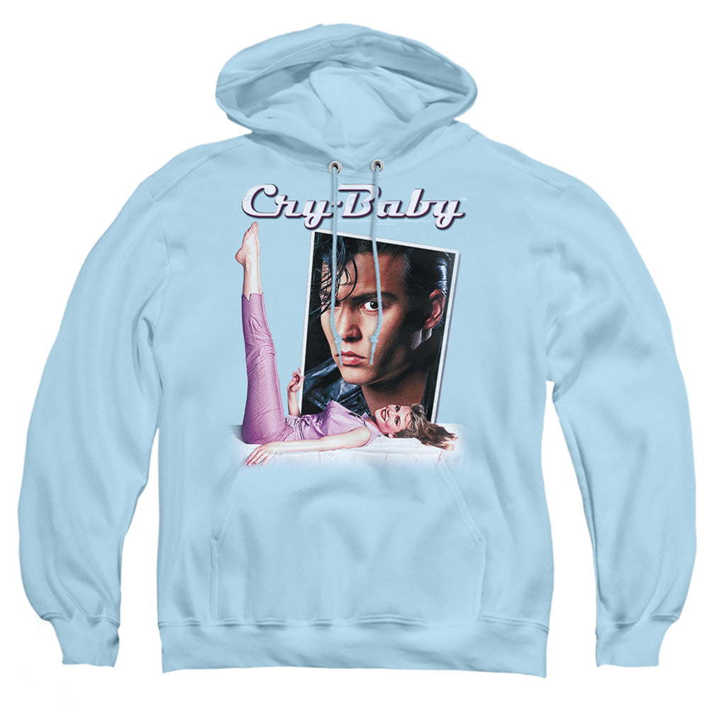 AN OFFCIALLY LICENSED CRY BABY TITLE ADULT UNISEX PULLOVER HOODIE LIGHT BLUE