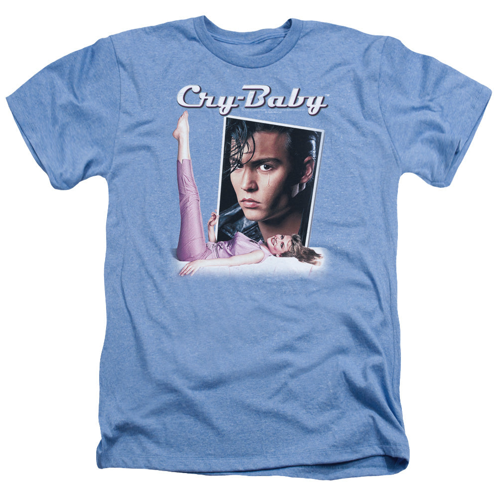 AN OFFCIALLY LICENSED CRY BABY TITLE MEN'S HEATHER T-SHIRT LIGHT BLUE