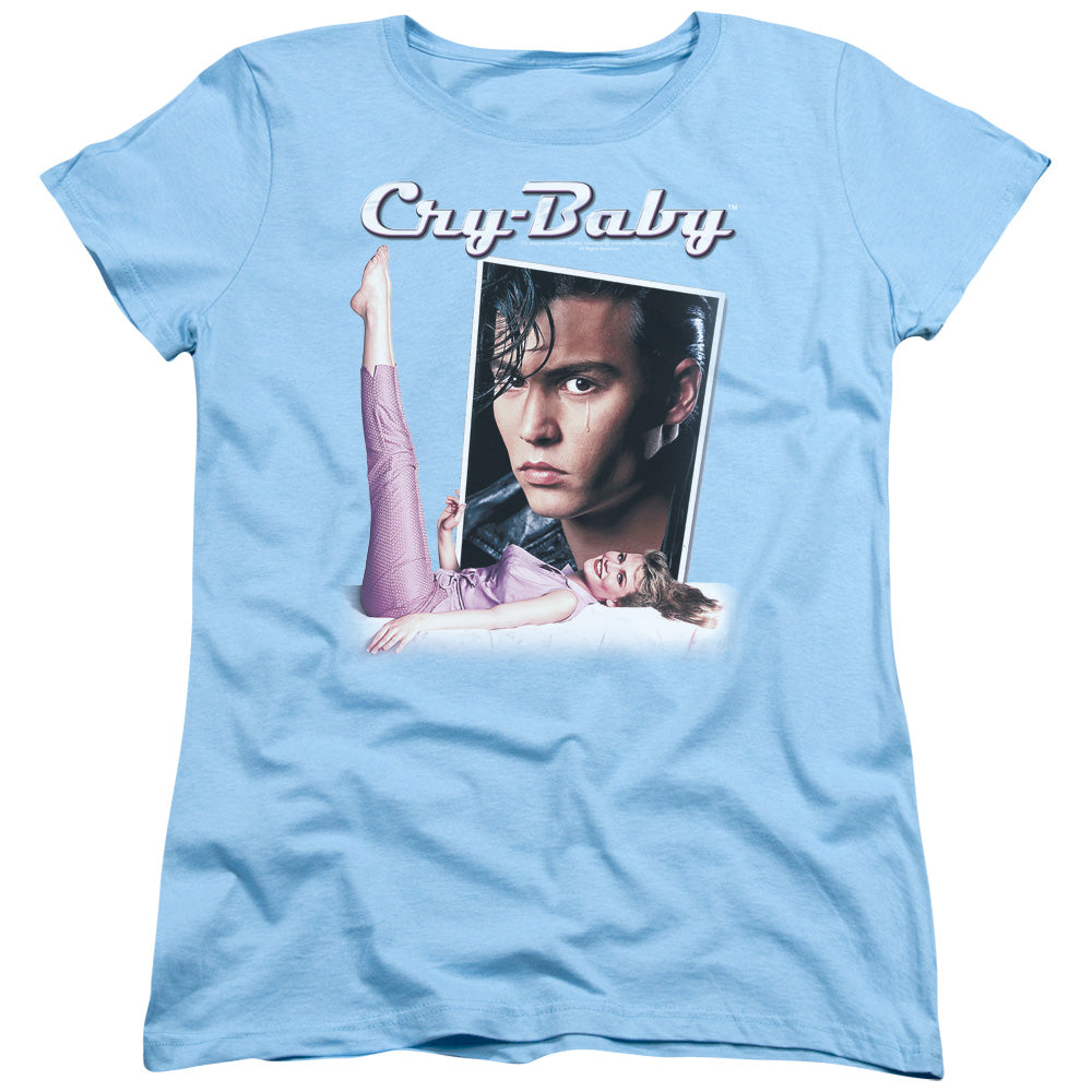 AN OFFCIALLY LICENSED CRY BABY TITLE WOMEN'S REGULAR FIT T-SHIRT LIGHT BLUE