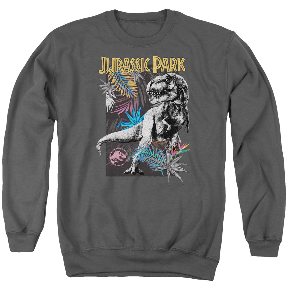 AN OFFCIALLY LICENSED JURASSIC PARK FOLIAGE ADULT UNISEX CREWNECK SWEATSHIRT CHARCOAL