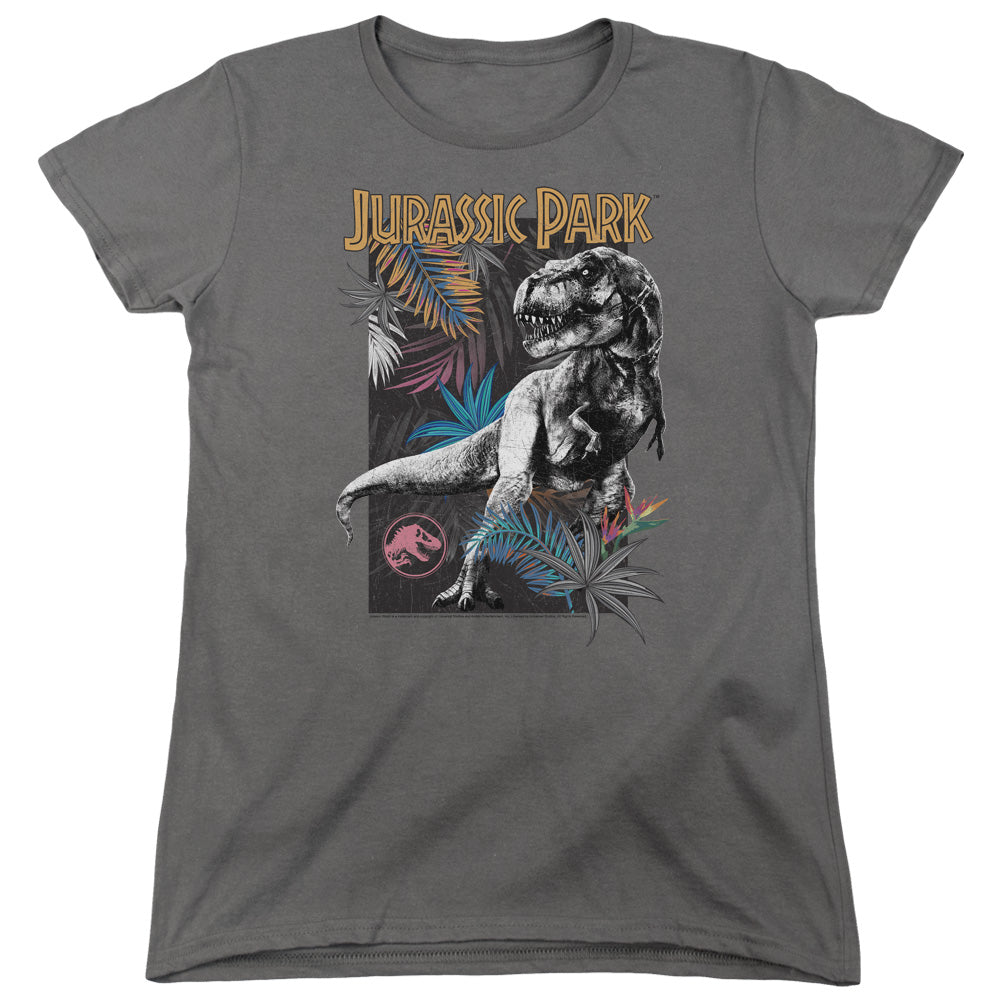 AN OFFCIALLY LICENSED JURASSIC PARK FOLIAGE WOMEN'S REGULAR FIT T-SHIRT CHARCOAL