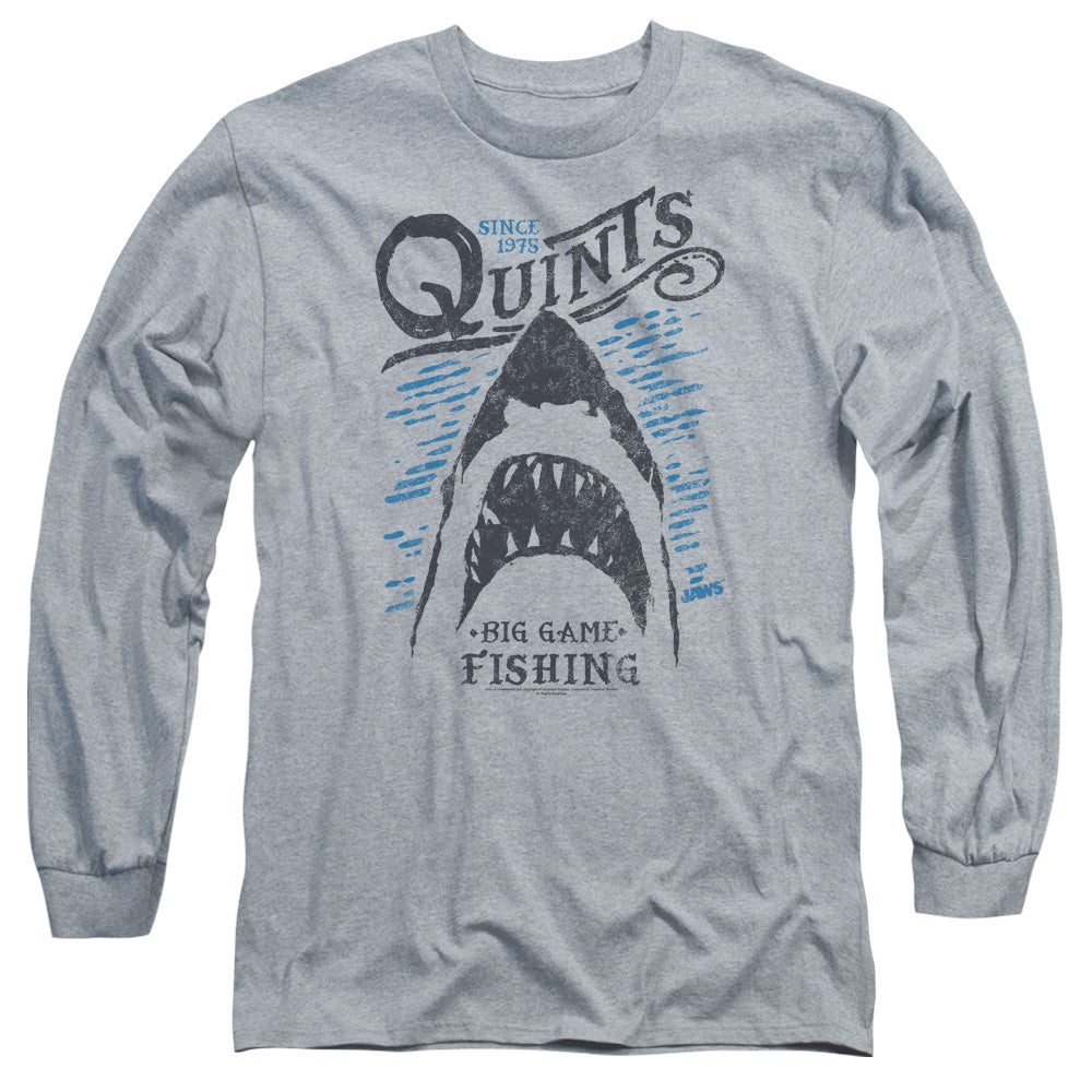 AN OFFCIALLY LICENSED JAWS BIG GAME FISHING MEN'S LONG SLEEVE T-SHIRT ATHLETIC HEATHER