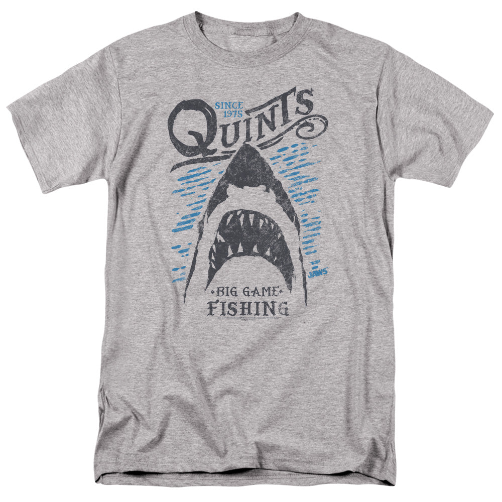 AN OFFCIALLY LICENSED JAWS BIG GAME FISHING MEN'S REGULAR FIT T-SHIRT ATHLETIC HEATHER