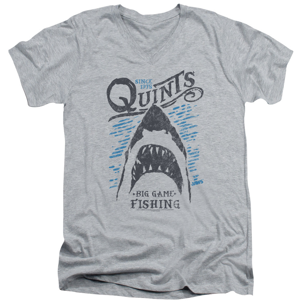 AN OFFCIALLY LICENSED JAWS BIG GAME FISHING MEN'S V-NECK T-SHIRT ATHLETIC HEATHER