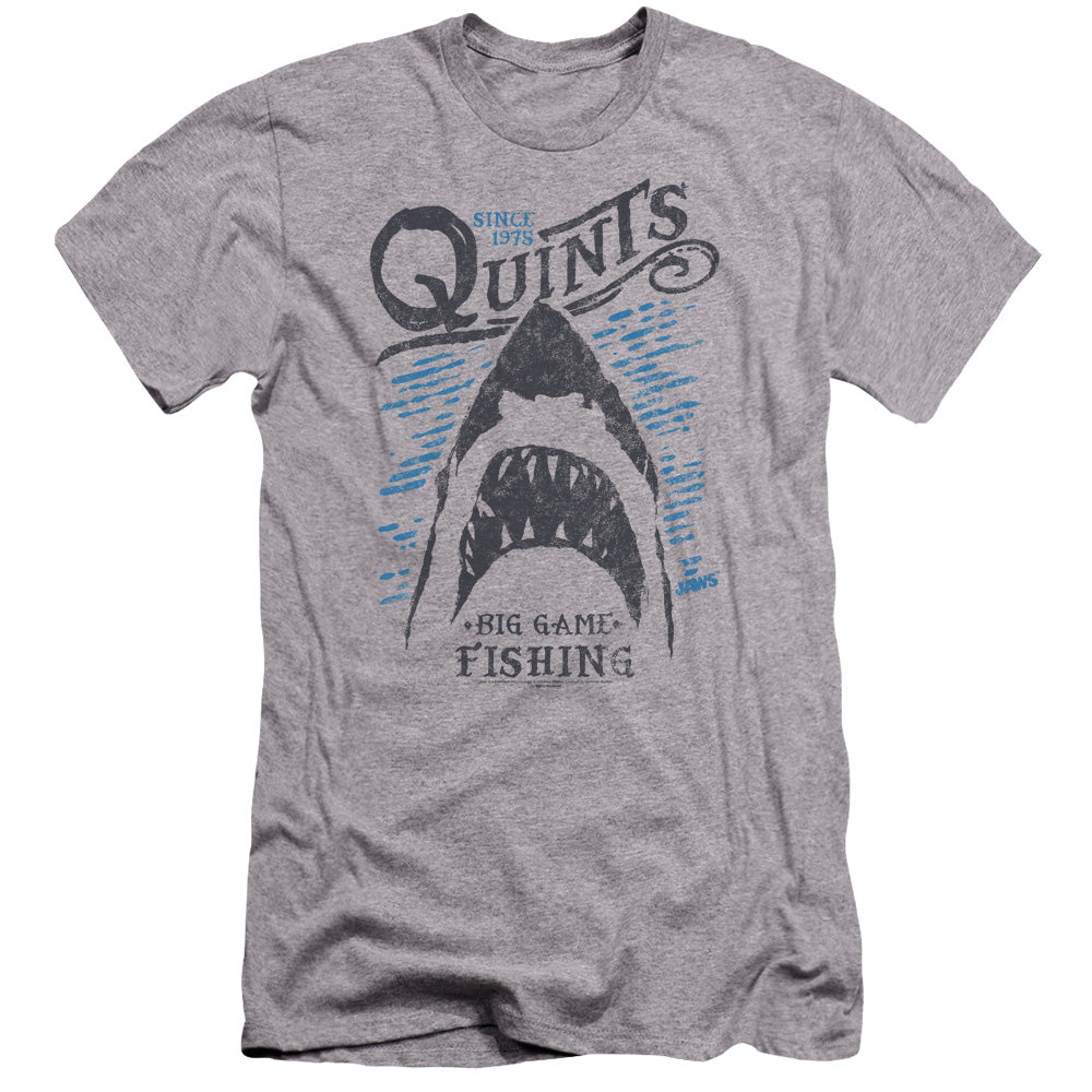 AN OFFCIALLY LICENSED JAWS BIG GAME FISHING MEN'S PREMIUM SLIM FIT T-SHIRT ATHLETIC HEATHER