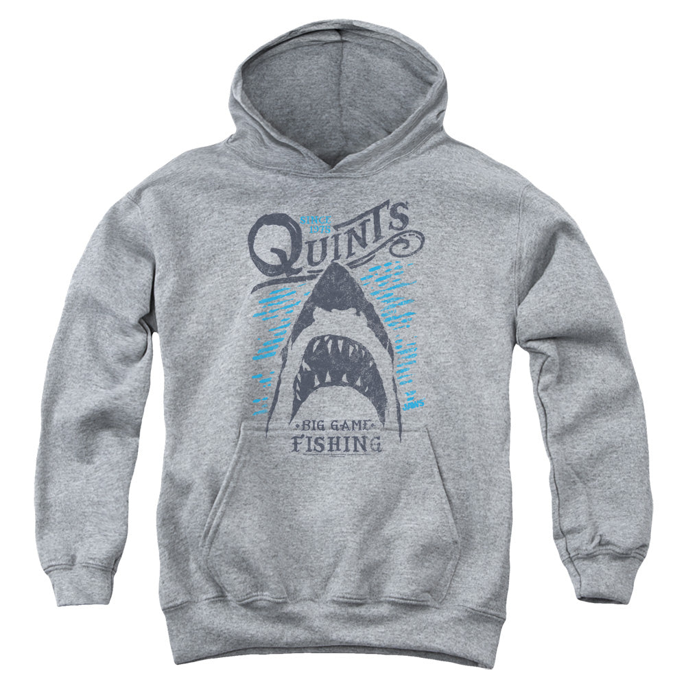 AN OFFCIALLY LICENSED JAWS BIG GAME FISHING YOUTH HOODIE ATHLETIC HEATHER