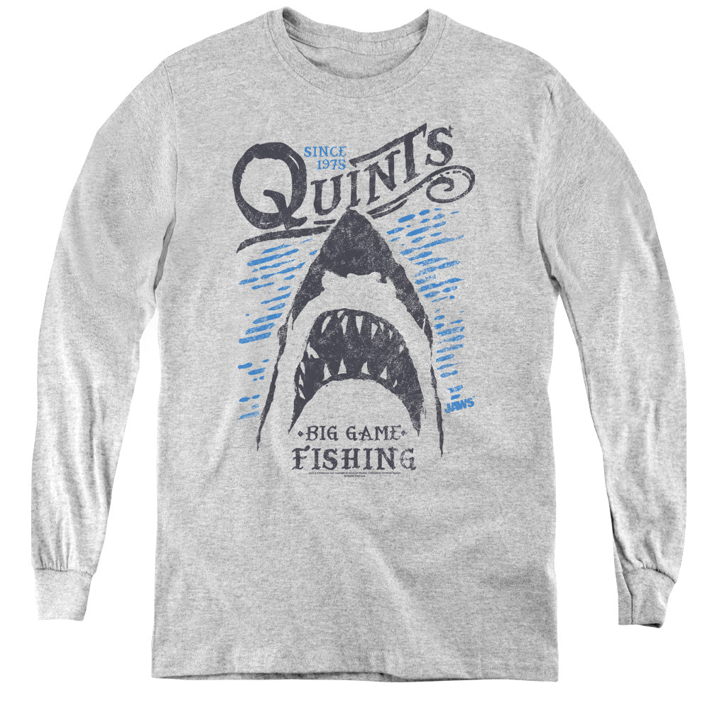 AN OFFCIALLY LICENSED JAWS BIG GAME FISHING YOUTH LONG SLEEVE T-SHIRT ATHLETIC HEATHER