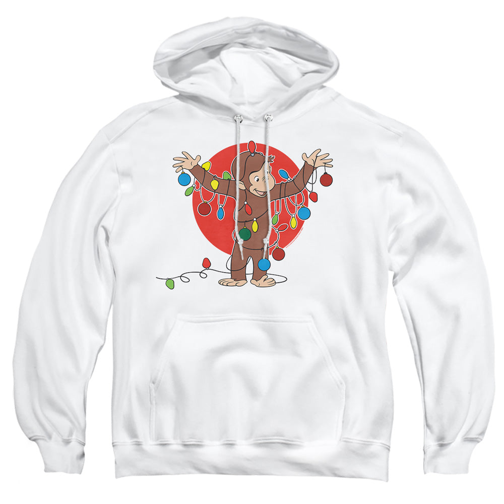 AN OFFCIALLY LICENSED CURIOUS GEORGE LIGHTS ADULT UNISEX PULLOVER HOODIE WHITE